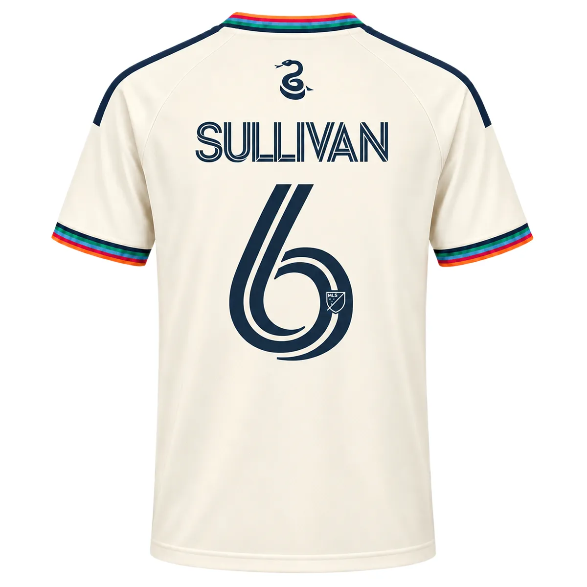 Cavan Sullivan third jersey back featuring SULLIVAN lettering, navy number 6 and snake emblem