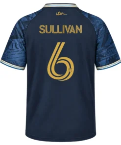 Cavan Sullivan Philadelphia Union jersey back with SULLIVAN name, gold number 6 and snake emblem