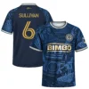 Front and back of Sullivan No. 6 Philadelphia Union navy jersey with gold details and 1776 artwork