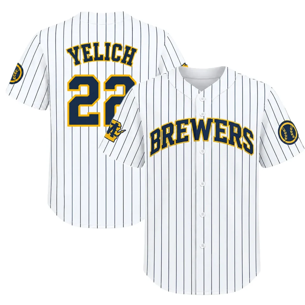 Christian Yelich Pinstripe Home Jersey Exclusive Brewers Gear