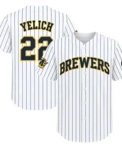 Christian Yelich Pinstripe Home Jersey Exclusive Brewers Gear