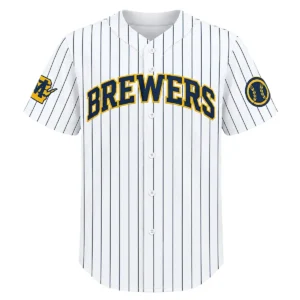 Christian Yelich Pinstripe Home Jersey Exclusive Brewers Gear Front