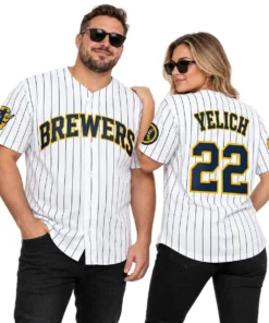 Christian Yelich Pinstripe Home Jersey Exclusive Brewers Gear Men Women