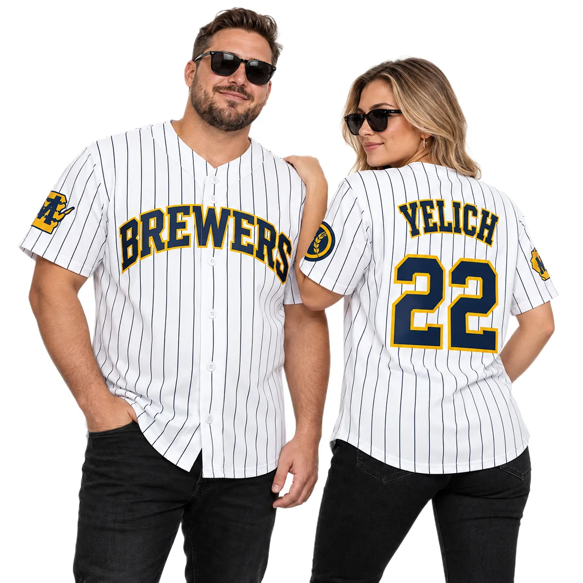 Christian Yelich Pinstripe Home Jersey Exclusive Brewers Gear Men Women