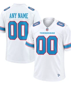 Custom Tennessee Titans White Jersey 2026 front and back views with TENNESSEE chest lettering and personalized name and number