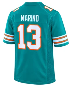 Dan Marino jersey back with MARINO name and white number 13 outlined in orange