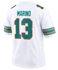 Dan Marino jersey back with MARINO name and aqua number 13 outlined in orange