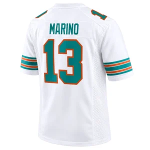 Dan Marino jersey back with MARINO name and aqua number 13 outlined in orange
