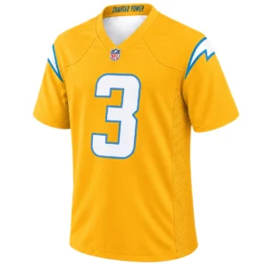 Derwin James Jr. Gold Jersey front with white number 3 and blue lightning details