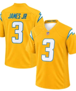 Derwin James Jr. Los Angeles Chargers Jersey front and back in gold with number 3