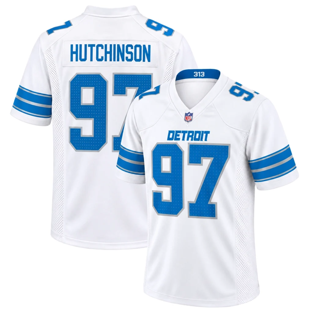 Detroit Lions Aidan Hutchinson White Jersey – Bold Player Edition