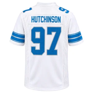 Detroit Lions Aidan Hutchinson White Jersey – Bold Player Edition