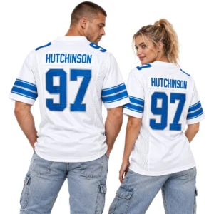 Detroit Lions Aidan Hutchinson White Jersey – Bold Player Edition