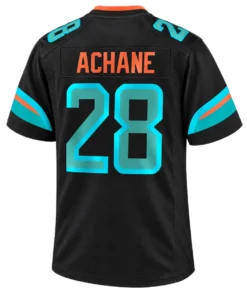 De'Von Achane jersey back with ACHANE name and aqua number 28