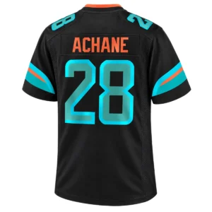 De'Von Achane jersey back with ACHANE name and aqua number 28