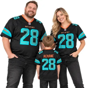 Family wearing matching Dolphins alternate football jersey styles in black