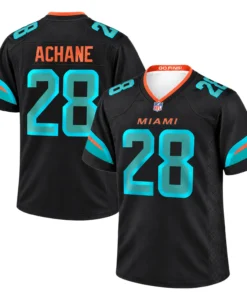 Miami Dolphins Rivalries jersey front and back featuring Achane number 28