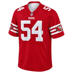 Fred Warner 49ers Jersey front with white number 54 on bold red football styling