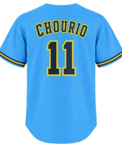 Jackson Chourio Brewers Blue Jersey Back View with Chourio 11