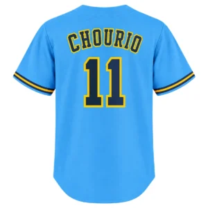 Jackson Chourio Brewers Blue Jersey Back View with Chourio 11
