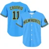 Jackson Chourio Brewers Blue Jersey Front and Back Views Milwaukee Design