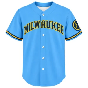 Jackson Chourio Milwaukee Brewers Blue Baseball Jersey Front View