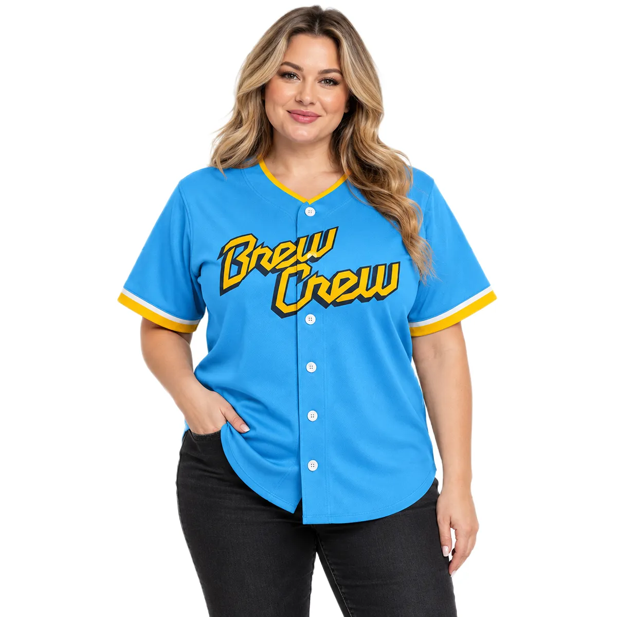 Woman Wearing Jackson Chourio Brew Crew Baseball Jersey