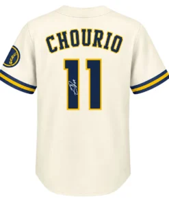 Jackson Chourio Milwaukee Brewers Cream Jersey Signature Exclusive Back