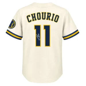 Jackson Chourio Milwaukee Brewers Cream Jersey Signature Exclusive Back