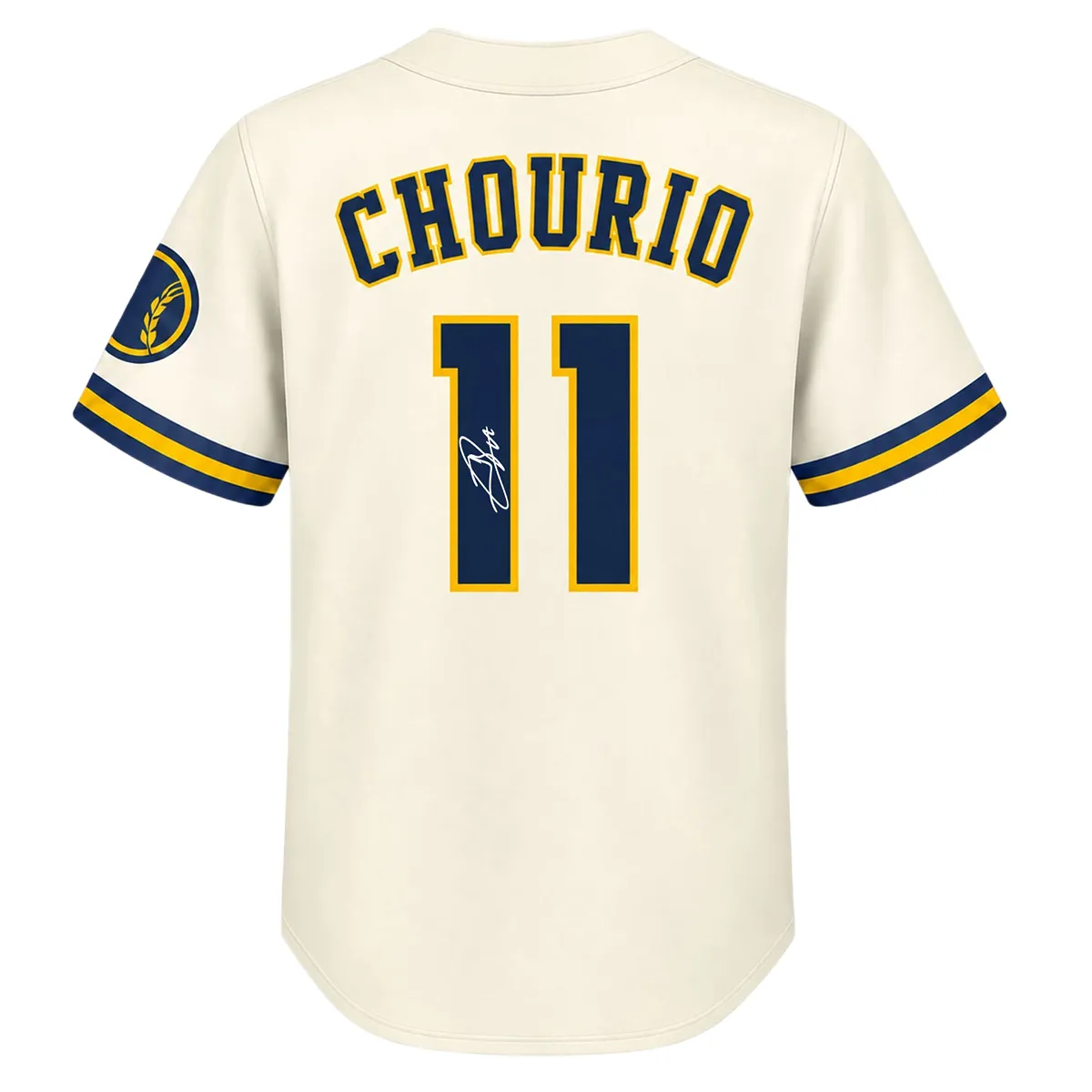 Jackson Chourio Milwaukee Brewers Cream Jersey Signature Exclusive Back
