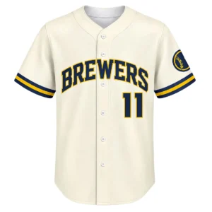 Jackson Chourio Milwaukee Brewers Cream Jersey Signature Exclusive Front