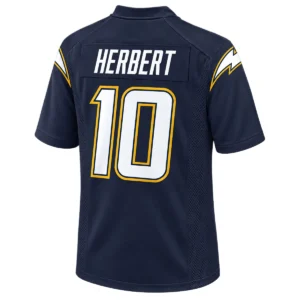 Justin Herbert Los Angeles Chargers Jersey back with HERBERT name and white number 10