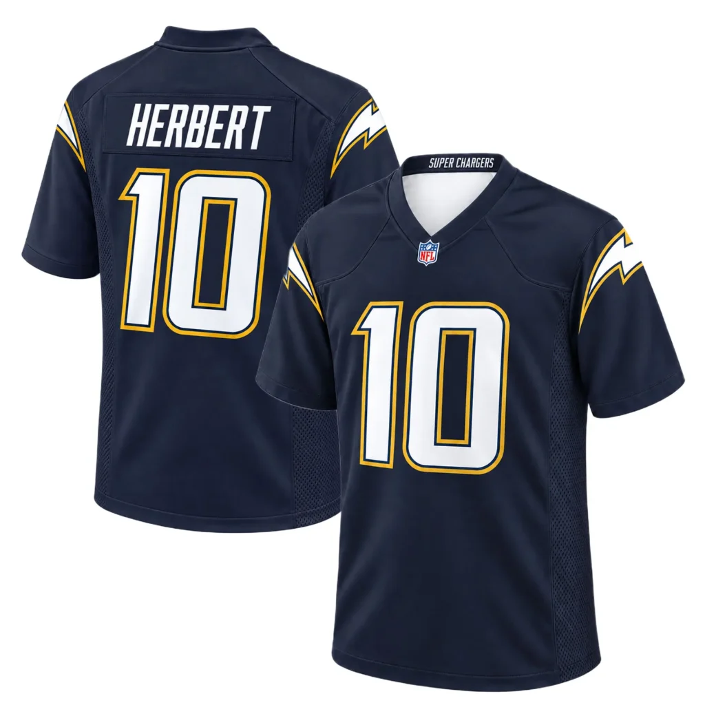 Justin Herbert Navy Jersey Bold Super Chargers Style
