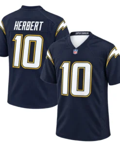 Justin Herbert Los Angeles Chargers Jersey back with HERBERT name and white number 10