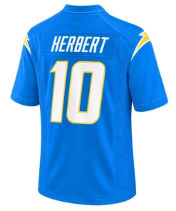Justin Herbert Chargers Jersey back with HERBERT name and white number 10