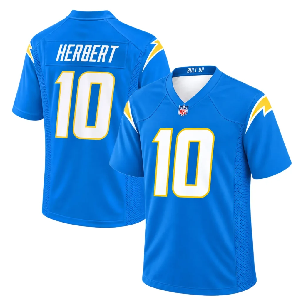 Justin Herbert Powder Blue Jersey - Bold Chargers Home Style