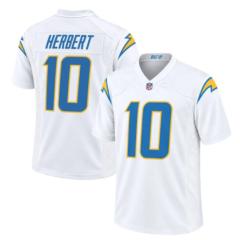 Justin Herbert White Jersey - Dynamic Chargers Home Style