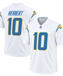 Los Angeles Chargers White Jersey front and back featuring Justin Herbert number 10