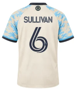 Cavan Sullivan cream away jersey back showing SULLIVAN lettering, navy No. 6 and Philadelphia Union crest
