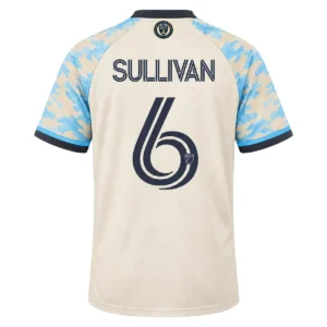 Cavan Sullivan cream away jersey back showing SULLIVAN lettering, navy No. 6 and Philadelphia Union crest