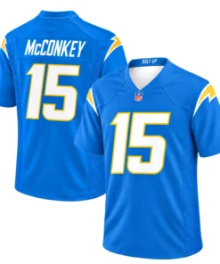 Ladd McConkey Los Angeles Chargers Jersey front and back in powder blue