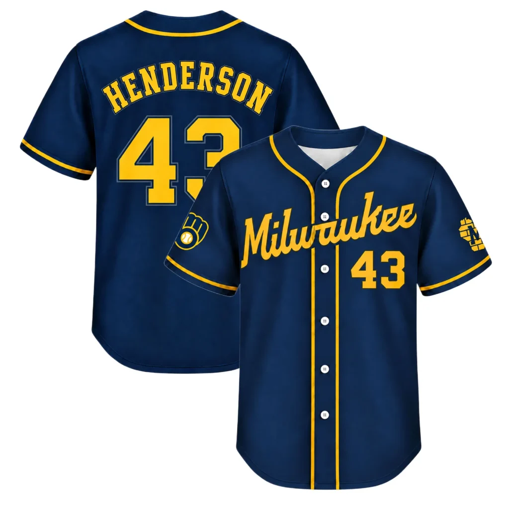 Logan Henderson Brewers Navy Jersey 2026 Bold Fan Apparel