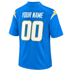 Custom Los Angeles Chargers Jersey back with YOUR NAME and white number 00