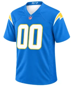 Los Angeles Chargers Blue Jersey Custom front with white 00 and gold lightning details