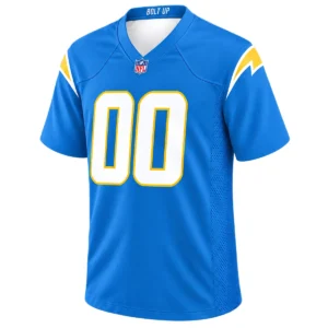 Los Angeles Chargers Blue Jersey Custom front with white 00 and gold lightning details