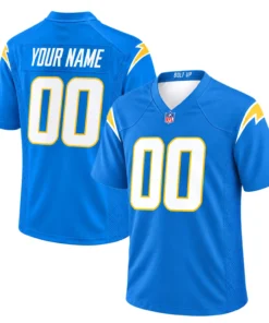 Los Angeles Chargers Jersey front and back in blue with personalized name and number