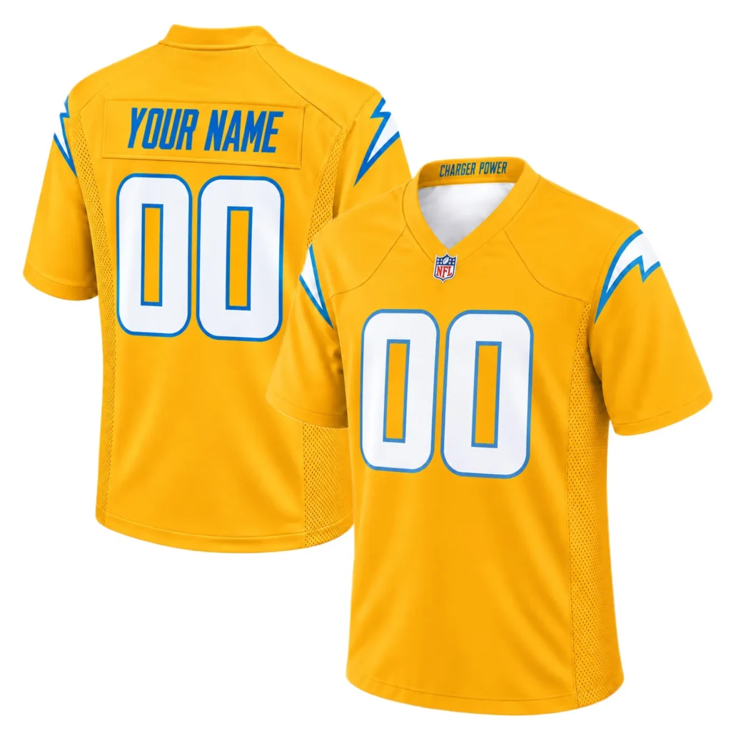 Los Angeles Chargers Gold Jersey Vibrant Alternate Custom Player