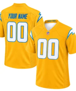 Los Angeles Chargers Gold Jersey front and back with custom name and number
