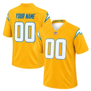 Los Angeles Chargers Gold Jersey front and back with custom name and number