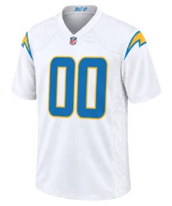 Los Angeles Chargers White Jersey Custom front with blue 00 and gold lightning details